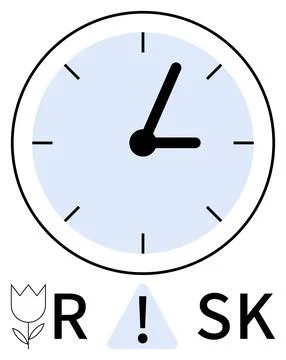 Clock Face with Tulip Icon, Letters R and SK, and Exclamation Mark in Triangl Stockillustratie