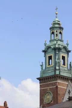 Clock face on Wawel Cathedral tower in Krakow, Poland Stock Photos