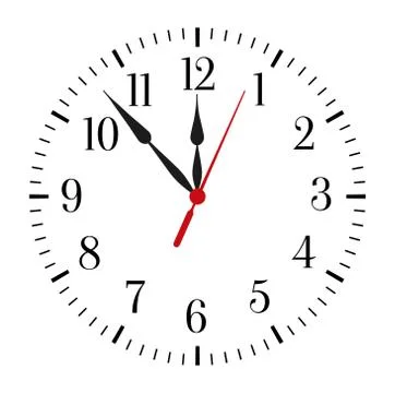 Clock face on white background. Classic black and white round wall clock. Stock Illustration