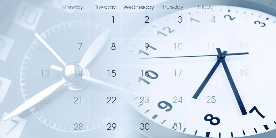 Clock faces and calendar composite Stock Photos