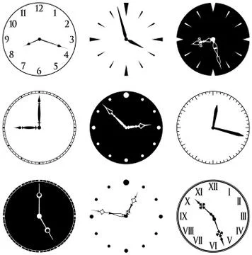Clock faces and hands Illustration