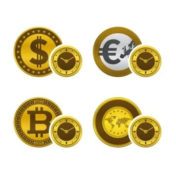Clock faces with currencies Stock Illustration