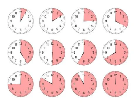 Clock faces with different time intervals set Stock Illustration