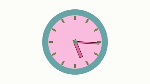 A clock features a pink face with green outer rim Stock Footage 308238575