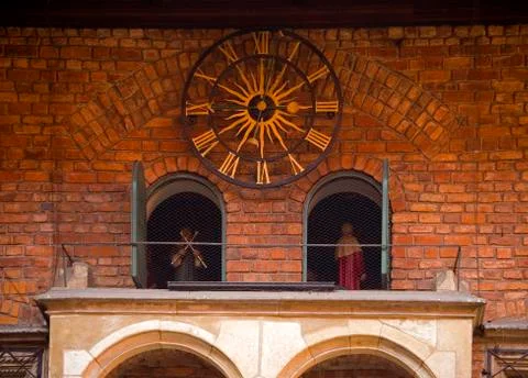 Clock with figures parading when clock strikes the hour collegium maius krako Foto stock