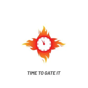 Clock in fire. Time logo - vector. Burning wall watch with flames isolated on Stock Illustration