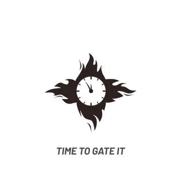Clock in fire. Time logo - vector. Burning wall watch with flames isolated on Illustrazione stock