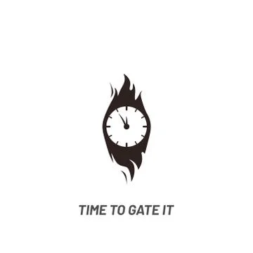 Clock in fire. Time logo - vector. Burning wall watch with flames isolated on Illustrazione stock