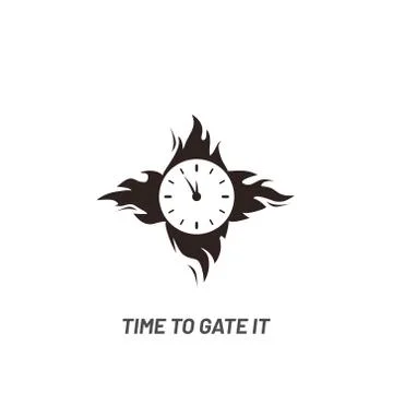 Clock in fire. Time logo - vector. Burning wall watch with flames isolated on Stock Illustration