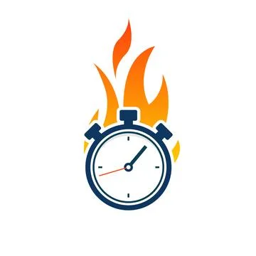 Clock flame speed time icon. Stopwatch countdown circle logo burn alarm deadline Stock Illustration