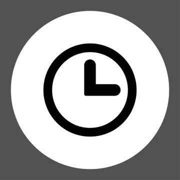 Clock flat black and white colors round button Stock Illustration