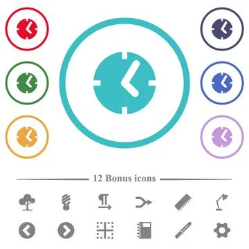 Clock flat color icons in circle shape outlines Stock Illustration