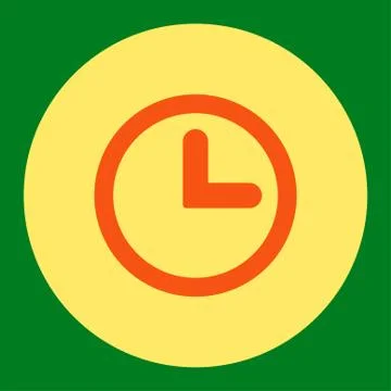 Clock flat orange and yellow colors round button Stock Illustration
