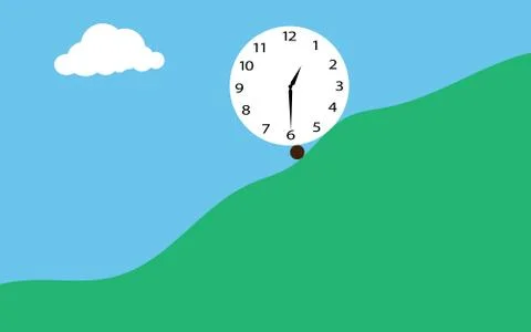 Clock in flat style on mountain background. Vector illustrator design. Stock Illustration
