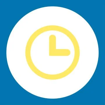 Clock flat yellow and white colors round button Stock Illustration