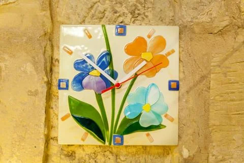 A clock with a floral pattern Stock Photos