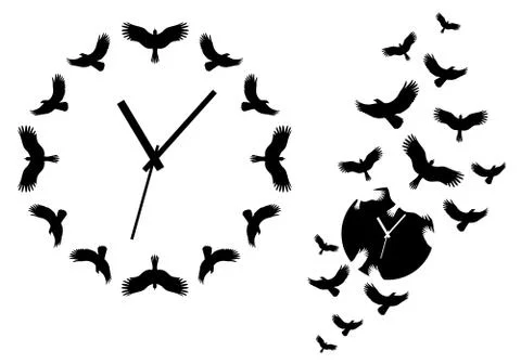 Clock with flying birds, vector Stock Illustration