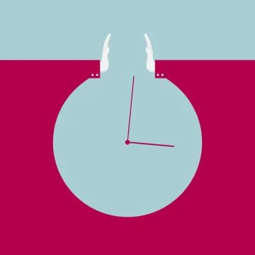 The clock formed by the hand. Isolated on blue background. Stock Illustration