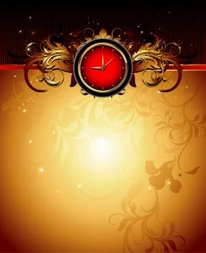 Clock frame with floral elements Stock Illustration