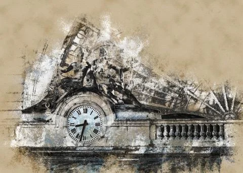 Clock,  Gare de l'Est, Paris, France Stock Illustration