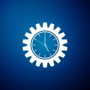 Clock gear icon isolated on blue background. Flat design. Vector Illustration Stock-Illustration
