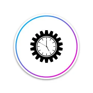 Clock gear icon isolated on white background. Circle white button. Vector Stock-Illustration