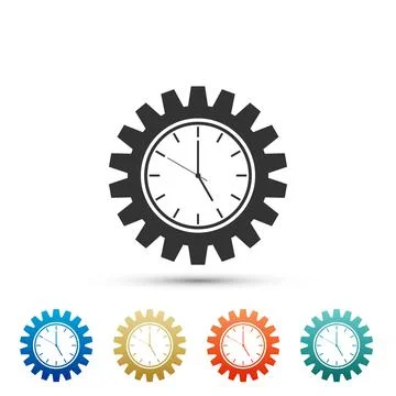 Clock gear icon isolated on white background. Set elements in colored icons Stock-Illustration