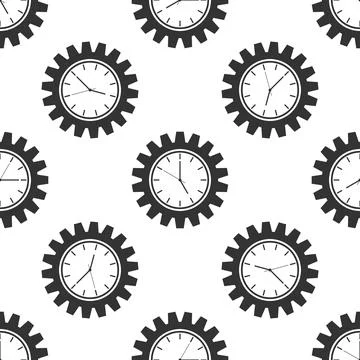 Clock gear icon seamless pattern on white background. Flat design. Vector Illustrazione stock