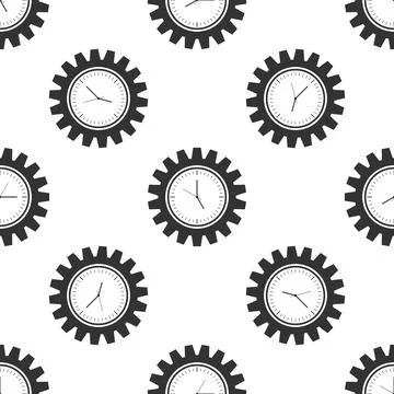 Clock gear icon seamless pattern on white background. Time Management symbo.. Stock Illustration