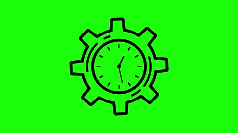 Clock Gear Illustration with Simple Design and Solid Green Background Stock Footage 339713287