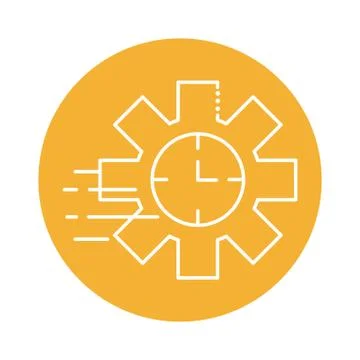 Clock in gear shape block line style icon Stock Illustration