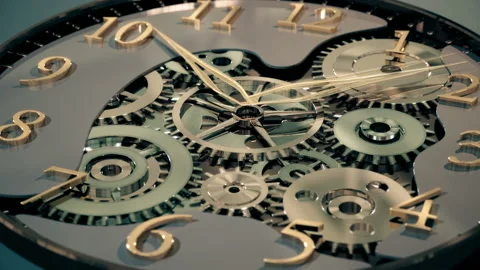 Clock with gears spinning timelapse Stock Footage