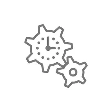 Clock with gears, tech time line icon. Stock Illustration