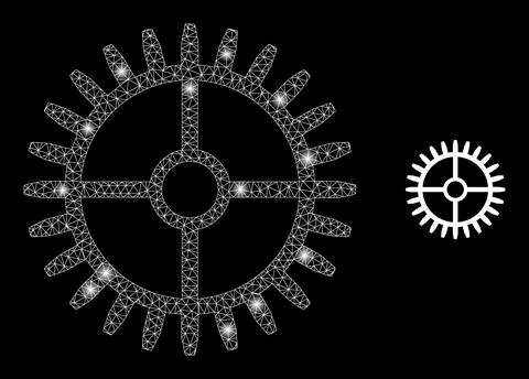 Clock Gearwheel Icon - Carcass Mesh with Constellation Nodes Illustrazione stock