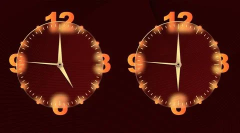 Clock glassmorphism effect. Set 3d style round timer Gold clock face and hand Stock Illustration