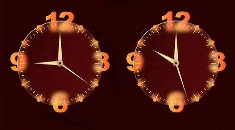 Clock glassmorphism effect. Set 3d style round timer Gold clock face and hand 스톡 일러스트