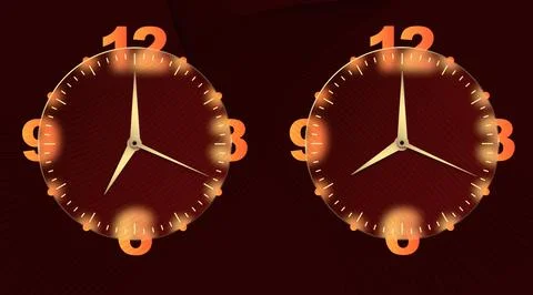 Clock glassmorphism effect. Set 3d style round timer Gold clock face and hand Stock Illustration