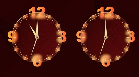 Clock glassmorphism effect. Set 3d style round timer Gold clock face and hand Stock Illustration