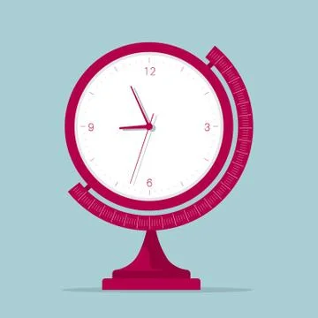 The clock globe. Isolated on blue background. Stock Illustration