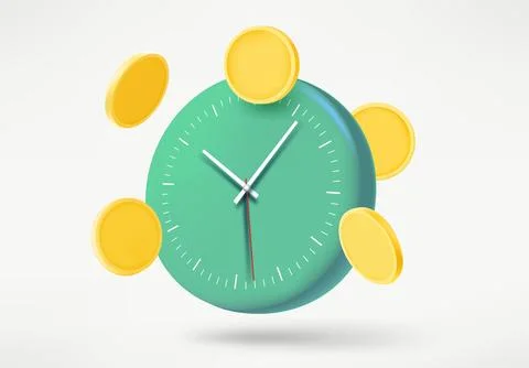 Clock with gold coins. 3d vector illustration Stock Illustration
