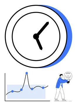 Clock with a graph indicating progress person holding a light bulb symbolizin Stockillustratie