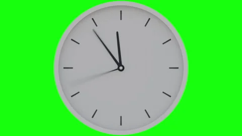 Clock With Gray Face, Black Hands, Set Against Bright Green Isolated Background Stock Footage 316680608