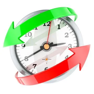Clock with green and red arrows around. 3D rendering Stock Illustration
