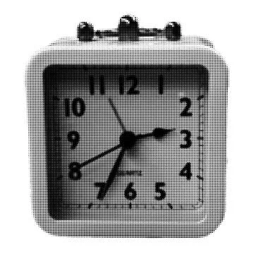 Clock halftone collage element. Grunge cut out shape with dotted texture. T.. Stock-Illustration