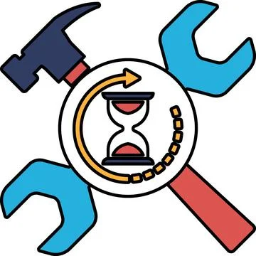 A clock with a hammer and wrench on it Stock Illustration