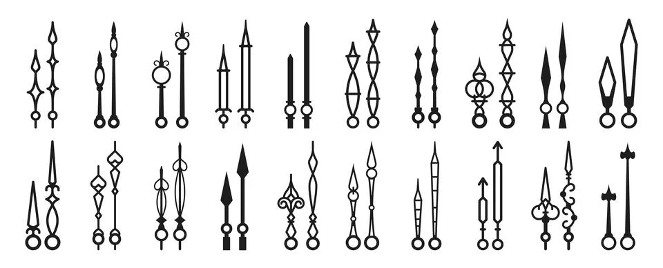 Clock hands, isolated watch arrows, time pointers Stock Illustration