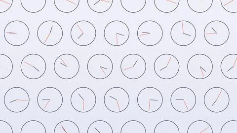 Clock hands pattern showing different times on circular background Stock Illustration