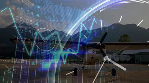 Clock hands rotating initiating digital overlay visualizing financial trends Stock Footage 315535891