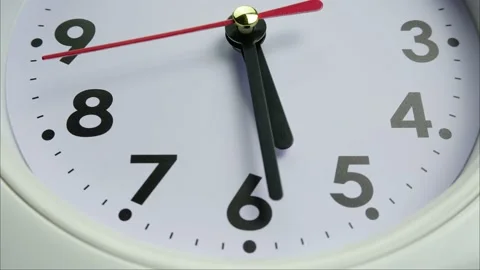 Clock hands stop on white clock face. Stock Footage 230114725
