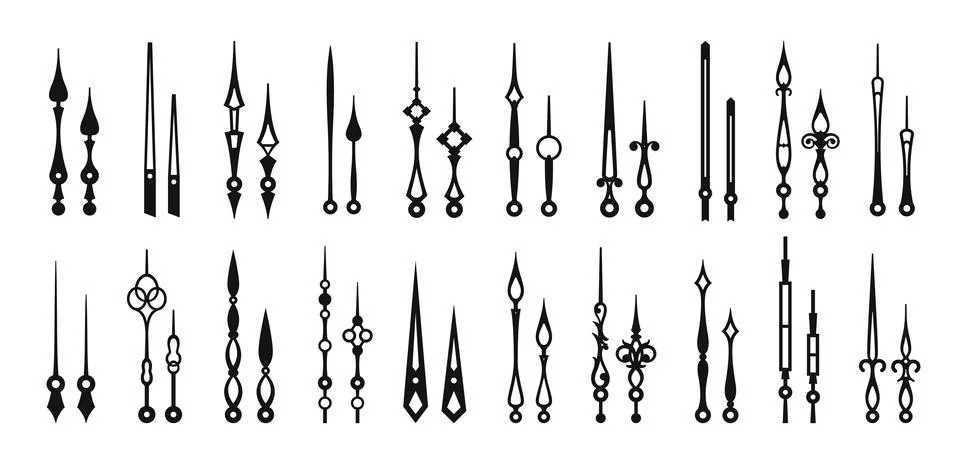 Clock hands, time black pointers, watch arrows Illustrazione stock